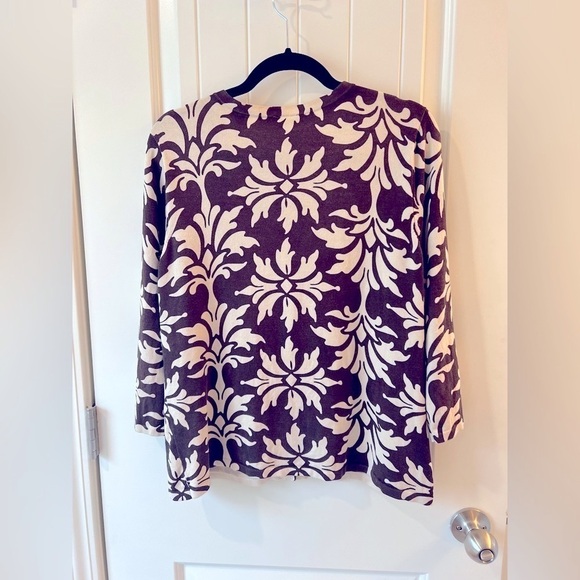 Ann Taylor Cardigan Size XL snap closure with ribbon detail Brown and Cream - Picture 2 of 3